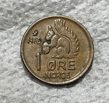 1965 Norway 1 Ore Coin Squirrel with Acorn Animal Wildlife
