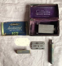 Vintage 1940's Pre-War Gillette Copper Safety Razor and Tin Case