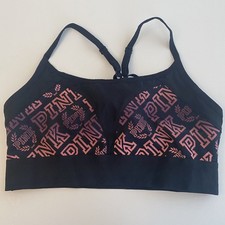PINK VS Ultimate Lightly Lined Racerback Strappy logo Black Sports Bra Size M