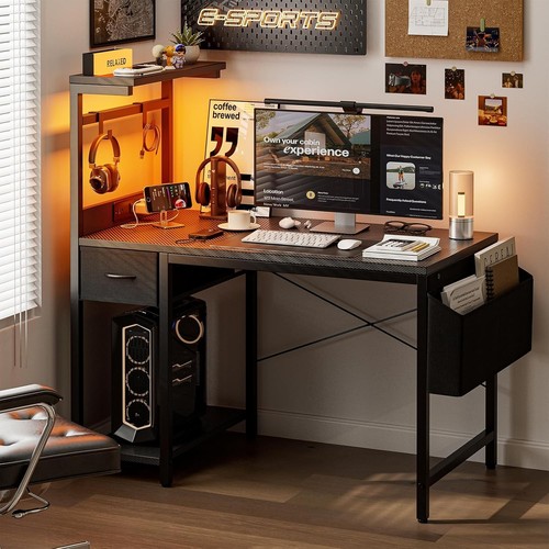 Gaming Desk 100x50cm – Small PC Computer Desk with Power Outlet & LED Lights - Picture 8 of 9