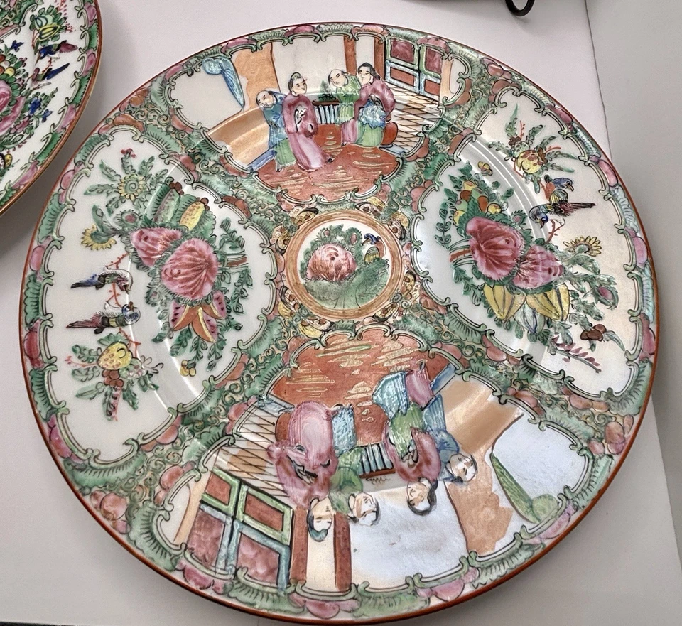 Antique Rose Medallion Chinese Familie Hand Painted Set Of 4 Plates 8.5 Inch - Image 4 of 4