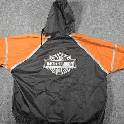 Harley-Davidson Rain Jacket Black Orange Hooded Reflective Motorcycle XL