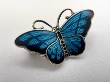 Norwegian 925 Silver Blue Guilloche Enamel Butterfly Brooch Hroar Prydz