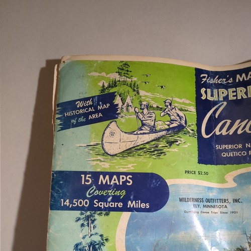 Vintage Large 22 x 17 inch 50's Fisher Maps Superior-Quetico Canoe Country BWCA - Picture 4 of 13
