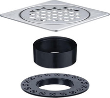 Shower Drain Square 4 Inch with Flange, Drain Grate Kit 304 Stainless Steel Com
