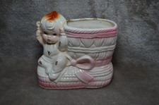 Vintage Kitschy Rubens Ceramic Pink Baby Girl Bootie Planter Japan Nursery Vase