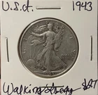 1943 Liberty Walking Half Dollar 50C 90% Silver 0.9 Fineness Uncertified