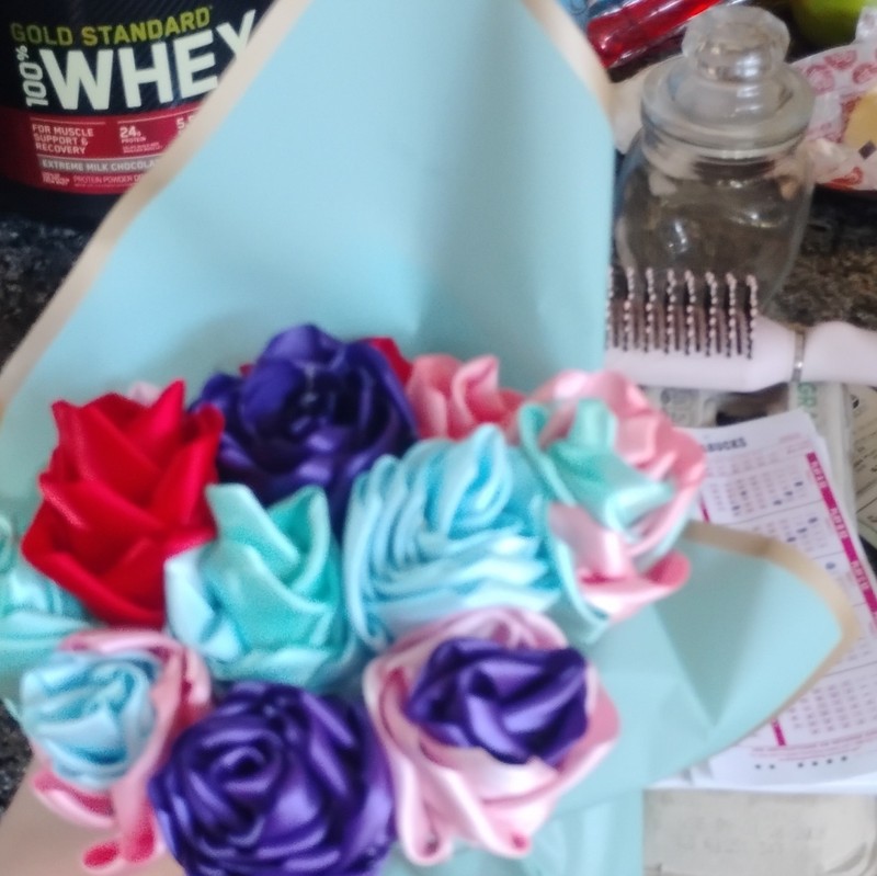 Artificial Satin Rose Bouquet Flowers, Pink Blue Purple Red Rose Bouquet