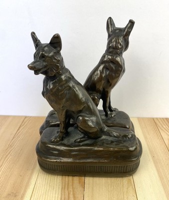 German Shepherd Bronze Cast Bookends By Armor Bronze 6.25 x 5 x 2 