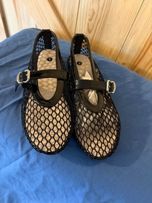 MUSSHOE Womens Size 6 Black Mesh Mary Jane Flats Sheer Net Ballet Style New In B