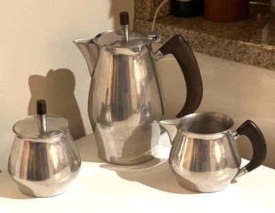 1950s 3-PIECE FRED DODSON MCM PEWTER COFFEE & TEA SERVICE