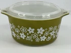 Vintage P478 Spring Blossom Crazy Daisy Casserole Dish Lid 5470-C Qt Green