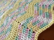 Vintage Crochet Baby Afghan Blanket Chevron Ripple Pastel Scalloped Edge 40x50