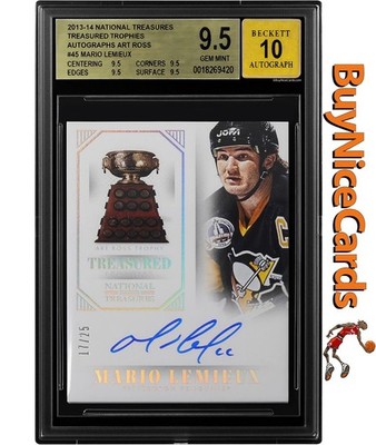 2013-14 Mario Lemieux National Treasures Treasured Trophies Auto /25 #5 BGS 9.5