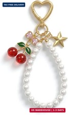 2Pcs Cherry Keychain  Pearl Bow Keychain, Sparkly Bowknot Purse Charm Flower Ke