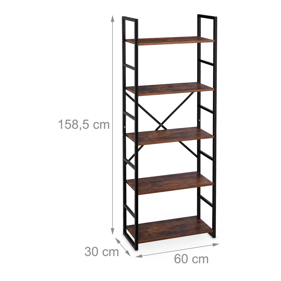 Etagère livres bibliothèque moderne meuble de rangement 5 étagères marron/noir - Photo 4/4