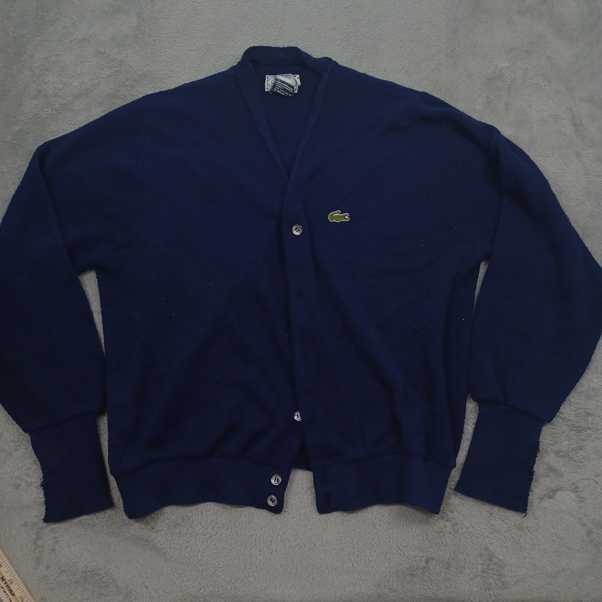 Vintage Izod Lacoste Cardigan Mens Large Blue Button Up Logo 90s