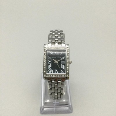 Anne Klein Tank Womens Watch 20mm Black Dial Crystal Silver 