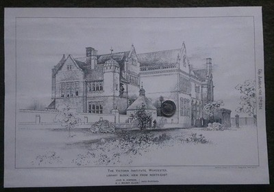 Antiker Druck Worcester The Victoria Institute Bibliothek Block Worcestershire 1894
