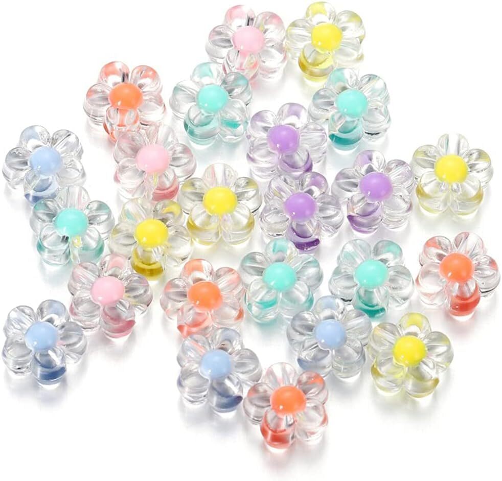 20Pcs/Pack Mixed Shiny Acrylic Flower-Shaped Spacer Bead Small,