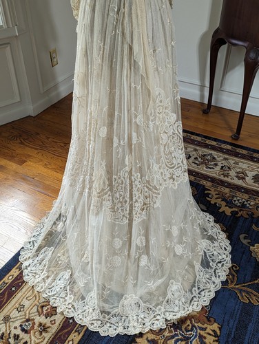 Exquisites antikes ca 1900 viktorianisches edwardianisches Prinzessin Spitzen Brautkleid Kleid - Bild 15 von 23