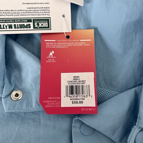 NWT DSG X TWITCH + ALLISON Men's Coaches Jacket in Cloudless Sky Size Small - Picture 7 of 9