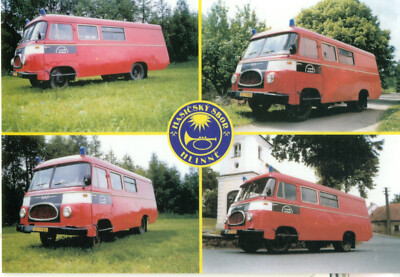 Czech Republic Postcard ROBUR fire engine built in 1961 City of Hlinná Mint