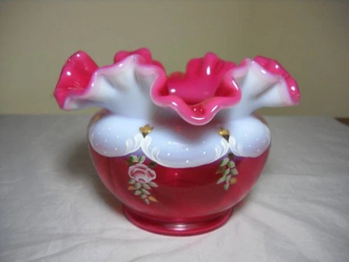 Fenton Charleton Collection Rose Bowl Hand Painted M. Kibbe Excellent w/Box 2002