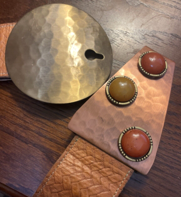 Vintage Leather Stretch Hammered Bronze & Gold Buckle 