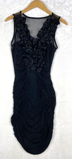 Cameo Bodycon Dress Womens Medium Black Jersey Mesh Cocktail Ruching Stretch