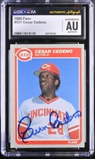 Cesar Cedeno Signed 1985 Fleer Card #531 Cincinnati Reds CGC AU JSA 9 Auto