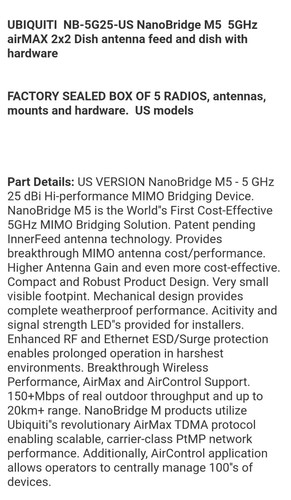 Ubiquiti NanoBridge M5 25dBi NB-5G25 Outdoor 5GHz Bridge NBM5-25 - Afbeelding 3 van 3