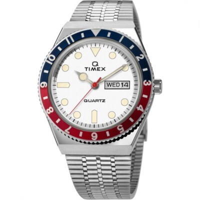 【動作品】タイメックス TIMEX Q ペプシ ベゼル クォーツ 腕時計 TIMEX Q TW2U61200 Stainless Steel Quartz Watch PEPSI Bezel White
