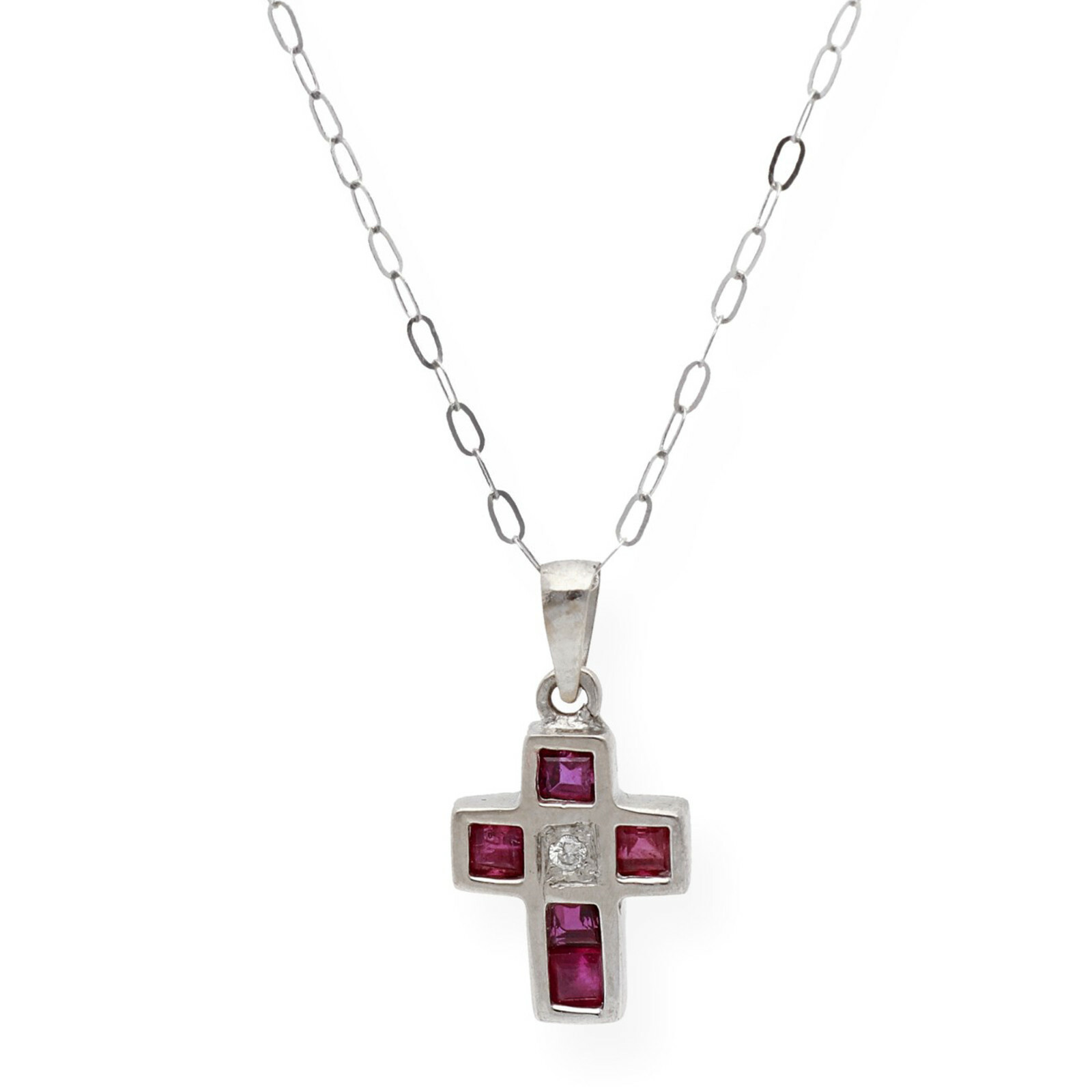 Collar Colgante Cruz Oro de Ley Rubies y Diamantes