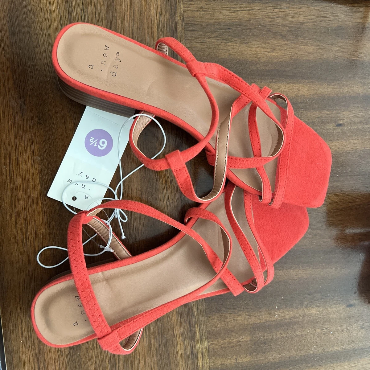 Women s Meadow Thin Strap Low Block Heel Sandals A New Day Coral
