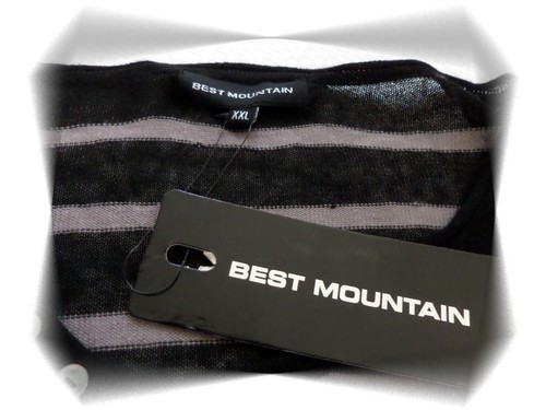 B - Pull Léger Fantaisie Rayé Noir Beige Best Mountain Taille XXL - Picture 3 of 3