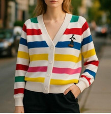 NWT Disney 100 Embroidered Striped Mickey Mouse Cardigan Sweater Size Large