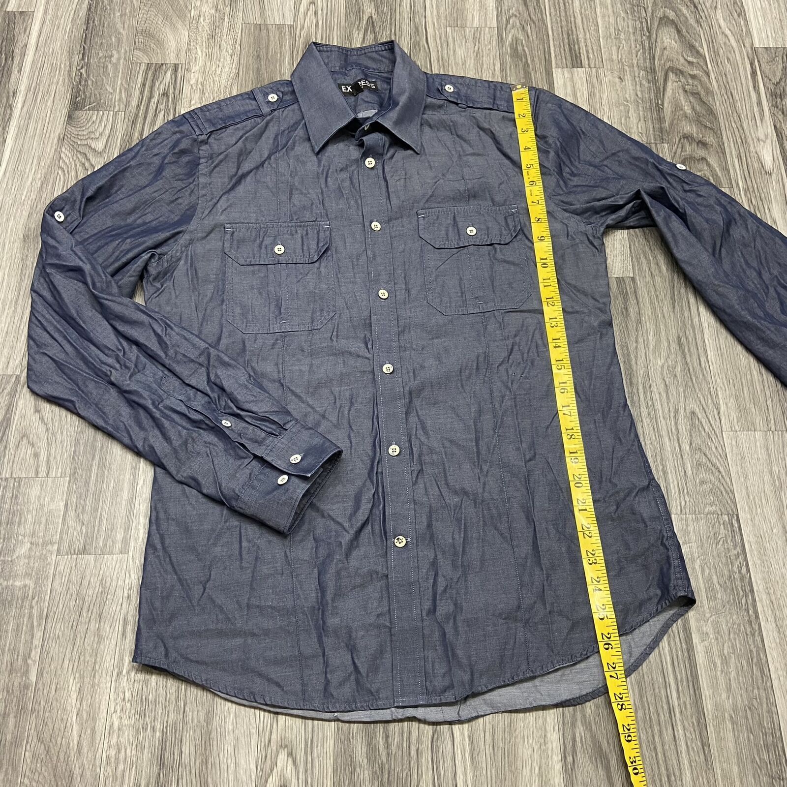 EXPRESS Button Down Pockets Blue Casual Shirt Men… - image 4