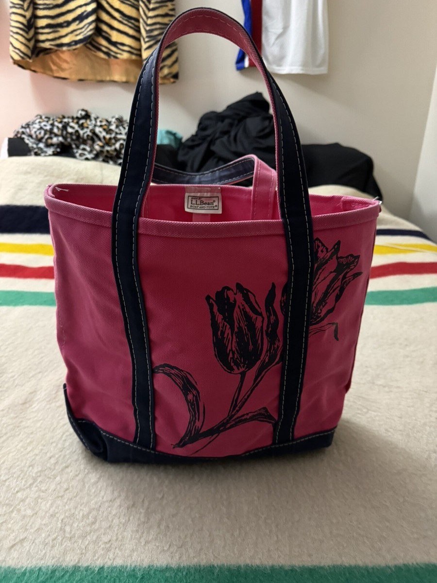 Vintage LL BEAN Boat & Tote Bag Rose Flower Pink 16.5x12 Vintage LL BEAN Boat & Tote Bag Rose Flower Pink 16.5x12