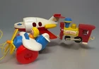 Vintage Fisher Price Toys Airplane Jetliner Circus Train Pull Plane Lot of 3