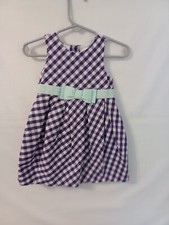 JANIE AND JACK Baby Girls 6-12M Purple Check Bubble Dress w/Ribbon Was 54