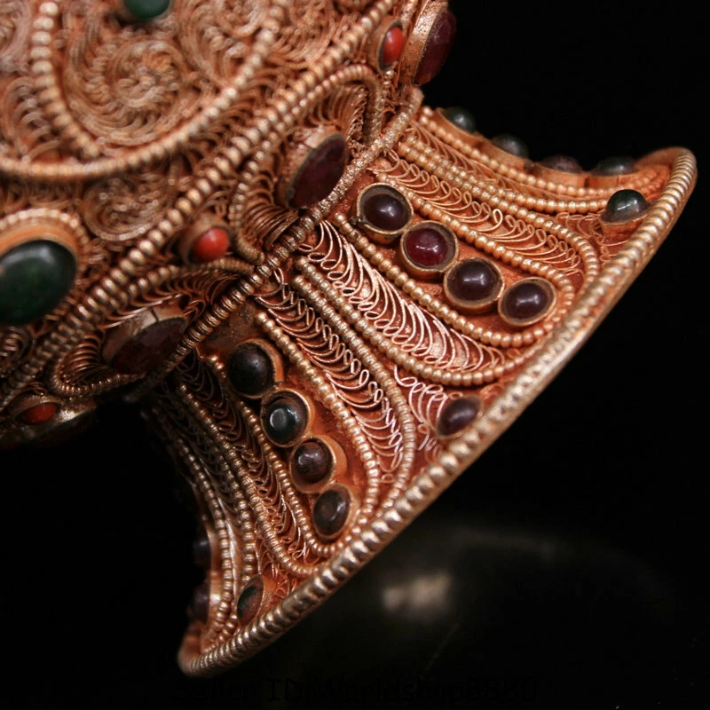 Jarrón botella 8,8" antiguo tibetano budismo Nepal alambre de plata incrustación manual gema riqueza Foto 3 de 4