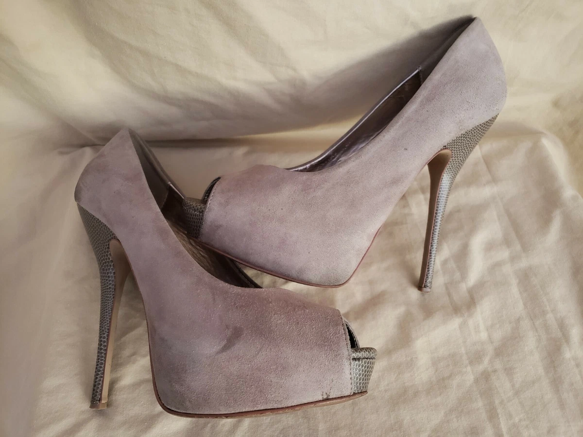 STEVE MADDEN HIGH HEELS PLATFORMS PUMPS LEATHER SUEDE GRAY OPEN