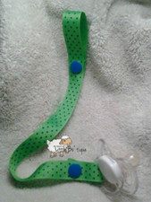 Pacifier Holder Binki Clip Teething Baby Mom Diaper Bag Lime Green Blue Dot