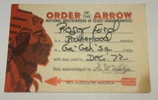 Boy Scout OA Membership Card Lodge 547 Ga-Goh'-Sa  New York 1972 RC6