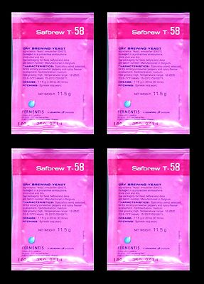 BEER YEAST 4 PACK T-58 BELGIAN ALE and HARD CIDERS FERMENTIS T58 BREWERS YEAST