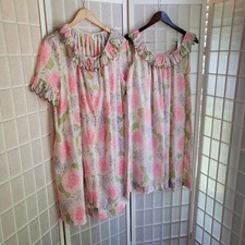 Vintage Komar Floral Peignoir Set 70s Robe Gown Negligee USA Sz Small