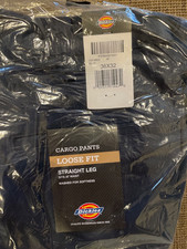 New NWT Dickies work Cargo pants loose fit Navy blue waist 36x32