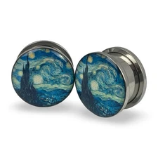 Pair of Screw on Starry Night Picture Plugs gauges 16g thru 1 inch