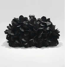 Women's Elegant Black Satin Petal Evening Clutch Bag